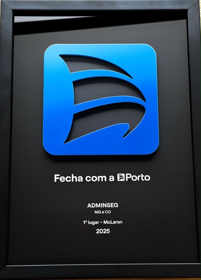 Placa Fecha com a Porto — 1º lugar McLaren, Adminseg MG e Centro-Oeste, 2025